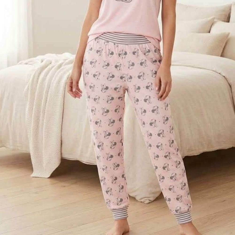 Disney Minnie Mouse Pajama Pants Women XL Pink Gray Jogger Lounge Sleepwear